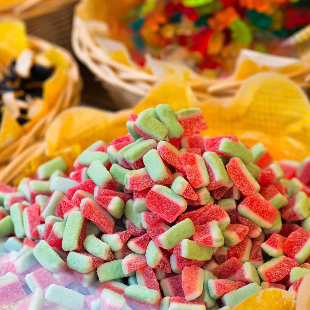Assorted colorful candies at street markets
